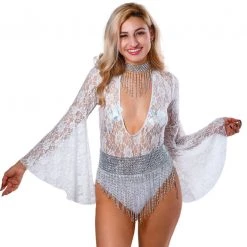 THE LUMI SHOP SPRING 2022 Bell Sleeve Bodysuit- White Lace