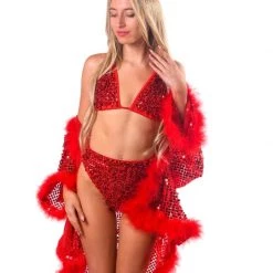 THE LUMI SHOP SPRING 2022 Sequin Fuzzy Kimono- Ruby Red