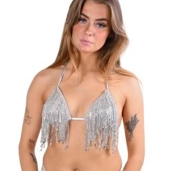 THE LUMI SHOP Silver Rhinestone Jewel Tassel Top