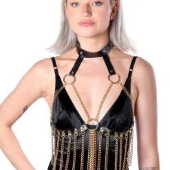 THE LUMI SHOP Black Gold Harness Chain Top