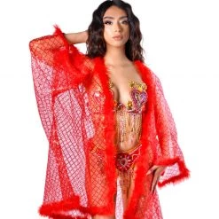 THE LUMi SHOP Signature Sequin Kimonos Fuzzy Sequin Kimono - Red Glitter