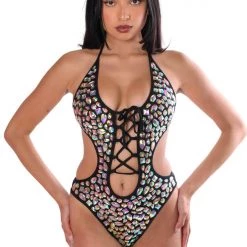 THE LUMI SHOP SUMMER 2022 Hand Stitched Sequin Bodysuit- Black Disco