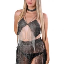 THE LUMI SHOP Black Sapphire Rhinestone Skirt