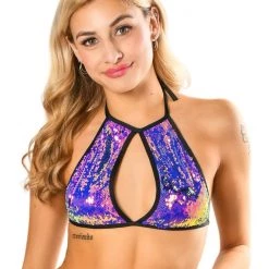 THE LUMi SHOP Sequin Halter Top - Amethyst
