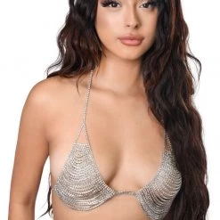 THE LUMI SHOP Silver Rhinestone Triangle Top Tops