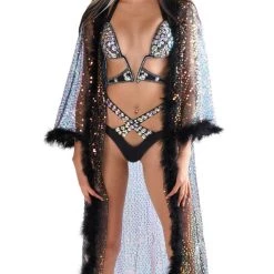 THE LUMI SHOP Fuzzy Long Sequin Kimono- Black Prism SUMMER 2022