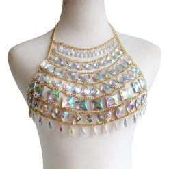 THE LUMi SHOP Tops Iridescent Gem Body Jewelry Halter Top