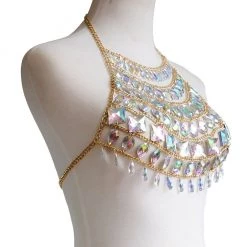 THE LUMi SHOP Tops Iridescent Gem Body Jewelry Halter Top