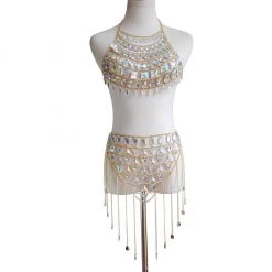 THE LUMi SHOP Tops Iridescent Gem Body Jewelry Halter Top