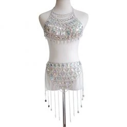 THE LUMi SHOP Tops Iridescent Gem Body Jewelry Halter Top