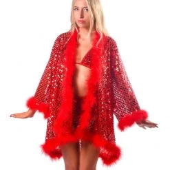 THE LUMI SHOP SPRING 2022 Sequin Fuzzy Kimono- Ruby Red