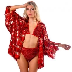 Lumishopusa Sequin Kimono - Ruby