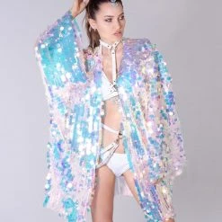 Lumishopusa Goddess Sequin Kimono - Pearlescent