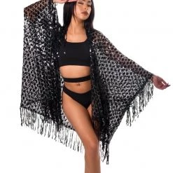 THE LUMI SHOP SPRING 2022 Sequin Tassel Kimono- Black Treasure