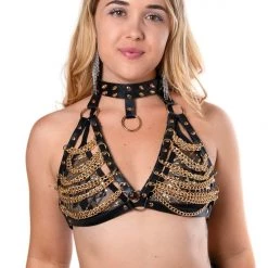 THE LUMi SHOP Burning Man Vegan Leather Chain Harness Top Tops