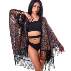 THE LUMI SHOP Sequin Tassel Kimono- Peacock SPRING 2022