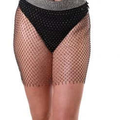 THE LUMI SHOP Fishnet Mini Skirt- Black Rhinestone