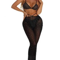 THE LUMI SHOP Black Rhinestone Top & Pants Set