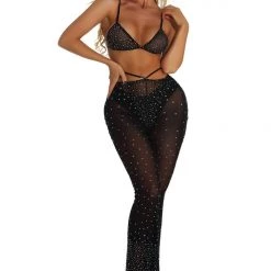 THE LUMI SHOP Black Rhinestone Top & Pants Set