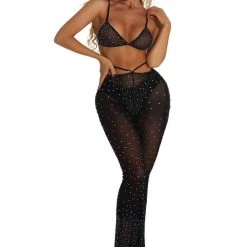 THE LUMI SHOP Black Rhinestone Top & Pants Set