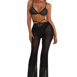 THE LUMI SHOP Black Rhinestone Top & Pants Set