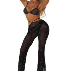 THE LUMI SHOP Black Rhinestone Top & Pants Set