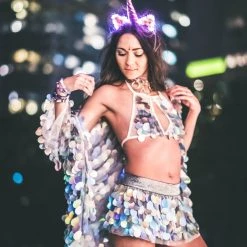 THE LUMi SHOP Pastel Meadow Sequin Halter Top Sequin Tops