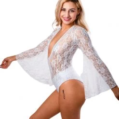THE LUMI SHOP SPRING 2022 Bell Sleeve Bodysuit- White Lace