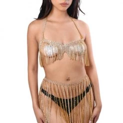 THE LUMi SHOP Tassel Rhinestone Jewelry Top