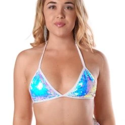 THE LUMi SHOP Iridescent Ice Sequin Triangle Top Sequin Tops