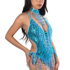 THE LUMI SHOP SUMMER 2022 Hand Stitched Bodysuit- Aqua
