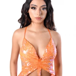 THE LUMI SHOP Citrus Butterfly Sequin Top