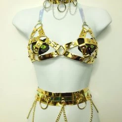 THE LUMi SHOP Techno Babe Hoop Chain Belt In Gold Hologram Belts