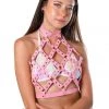 THE LUMi SHOP Miss Pink Vegan Leather Harness Halter Top Tops