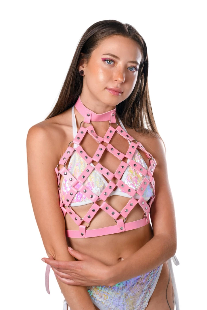 THE LUMi SHOP Miss Pink Vegan Leather Harness Halter Top Tops 3 THE LUMi SHOP Miss Pink Vegan Leather Harness Halter Top Tops