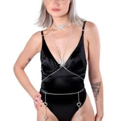 THE LUMI SHOP Rhinestone Heart Leg Harness HARNESSES & CHAINS