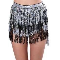 THE LUMi SHOP Holographic Sequin Skirt - Silver/Black Sequin Skirts