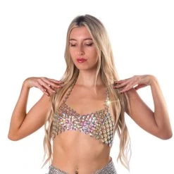 THE LUMi SHOP Tops Iridescent Rhinestone Body Jewelry Top