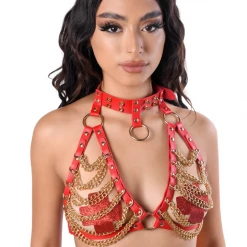 THE LUMI SHOP Red/Gold Harness Chain Top SUMMER 2022