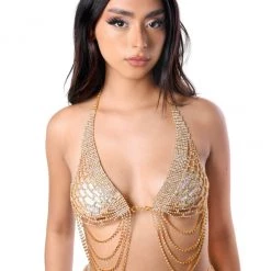 THE LUMI SHOP Tops Gold Rhinestone Goddess Top