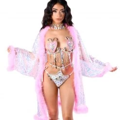 THE LUMI SHOP Fuzzy Sequin Kimono- Bubblegum