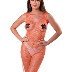 THE LUMi SHOP Dresses Crystal Fishnet Dress - Orange