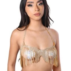 THE LUMi SHOP Tassel Rhinestone Jewelry Top