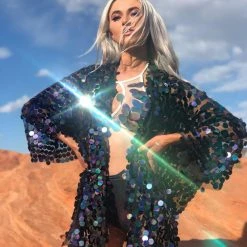 THE LUMi SHOP Signature Sequin Kimonos Dark Ocean Sequin Kimono