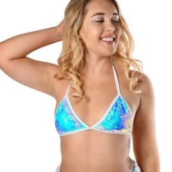 THE LUMi SHOP Iridescent Ice Sequin Triangle Top Sequin Tops