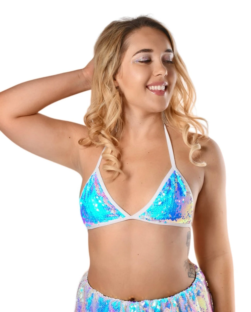 THE LUMi SHOP Iridescent Ice Sequin Triangle Top Sequin Tops 4 THE LUMi SHOP Iridescent Ice Sequin Triangle Top Sequin Tops