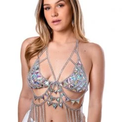 THE LUMI SHOP Silver Gem Body Jewelry Top (2 Piece)