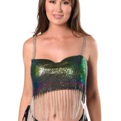 THE LUMI SHOP SPRING 2022 Crystal Chain Top- Emerald