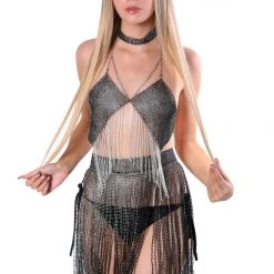 THE LUMI SHOP Dark Rhinestone Chain Top