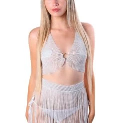 THE LUMI SHOP White Rhinestone Top Tops